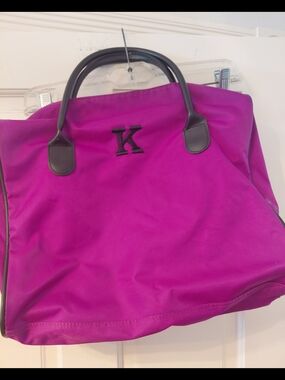 Sturdy Medium Fuchsia Tote with Black Trim And "K" Monogram